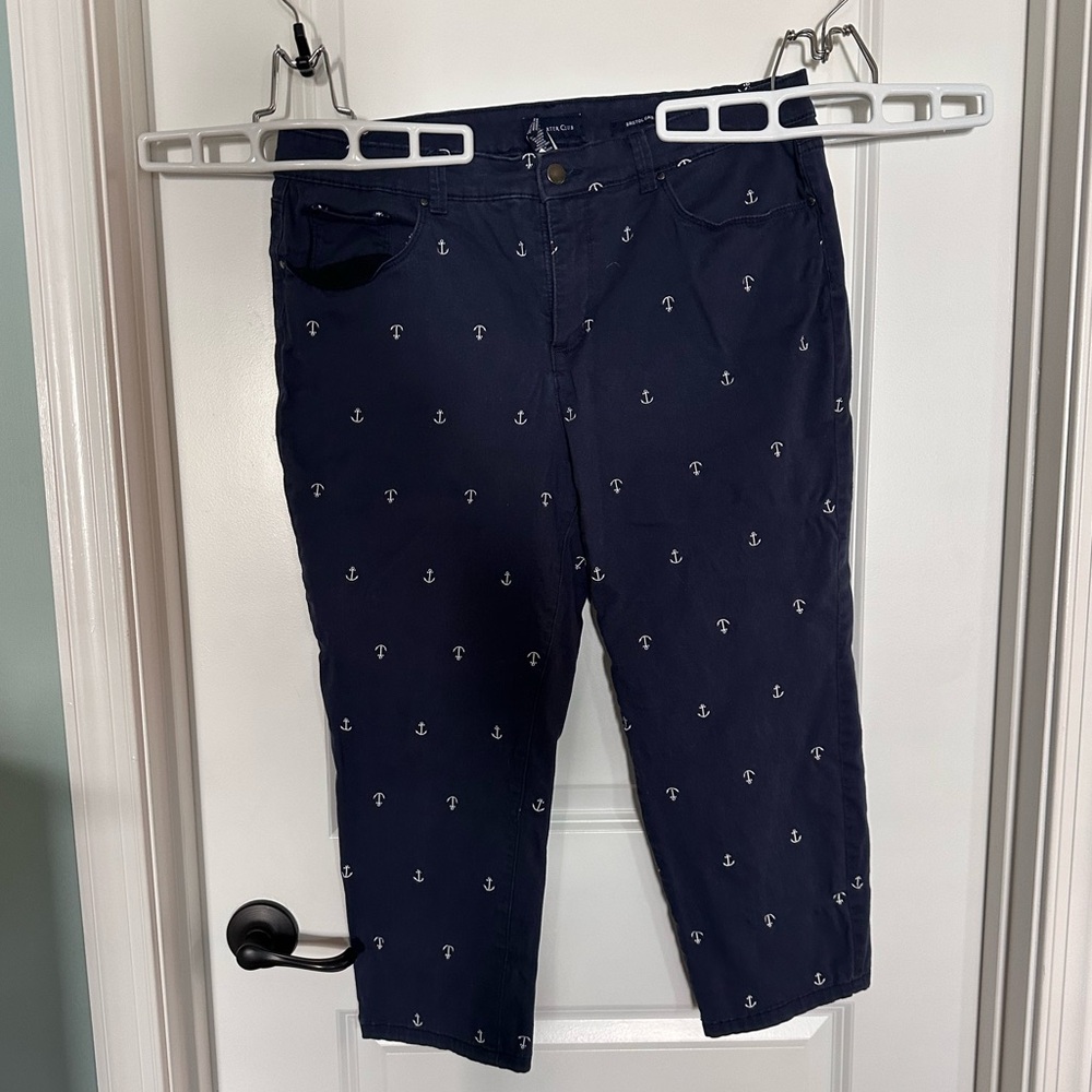 Charter Club Navy Pants with White Anchor Embroidery